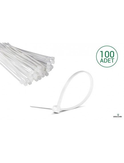100 Adet Beyaz Plastik Kelepçe Cırt Kablo (Klips) 3.6 X25Cm Uzunluk