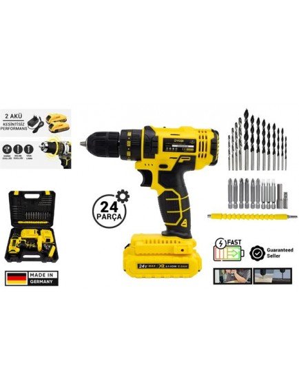DYOBI 24 Parça 24V 5.0AH Metal Şanzıman Çift Akülü Şarjlı Matkap Akülü Vidalama
